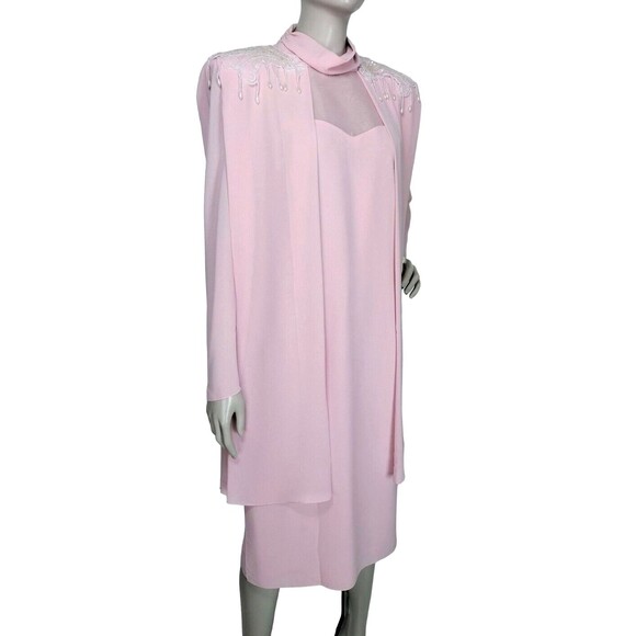 VTG 80s Layered Chiffon Iridescent Pearl Beaded Sequined High Shoulder MOB Dress - Picture 1 of 8